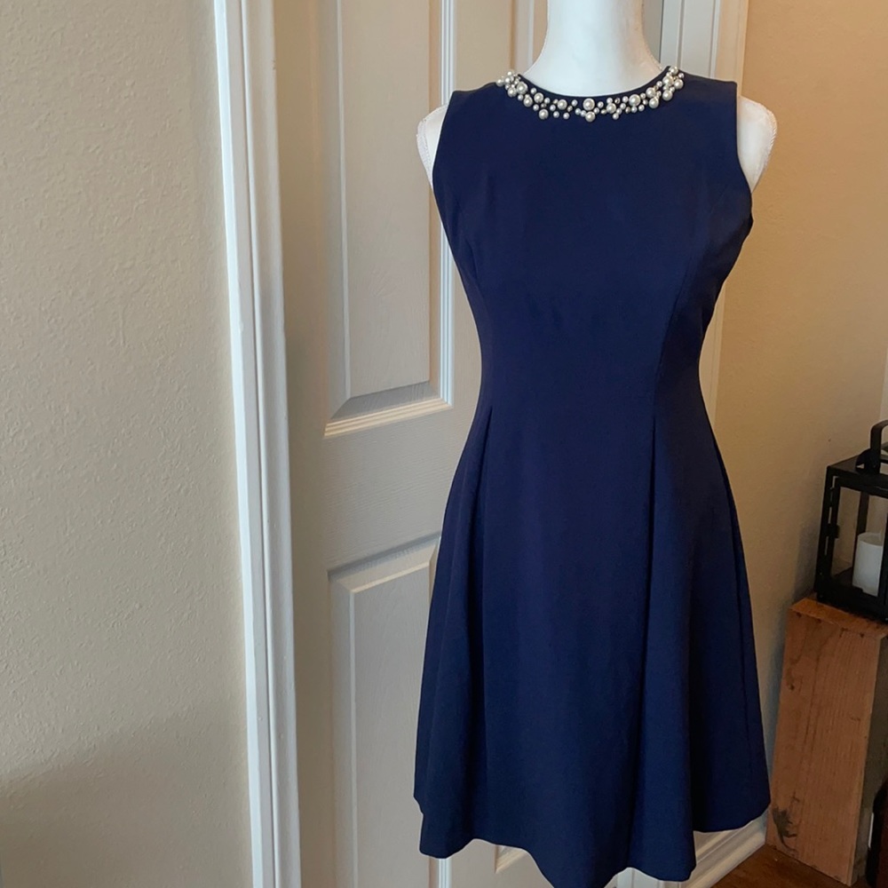 Eliza J Navy Pearl & Bead Dress